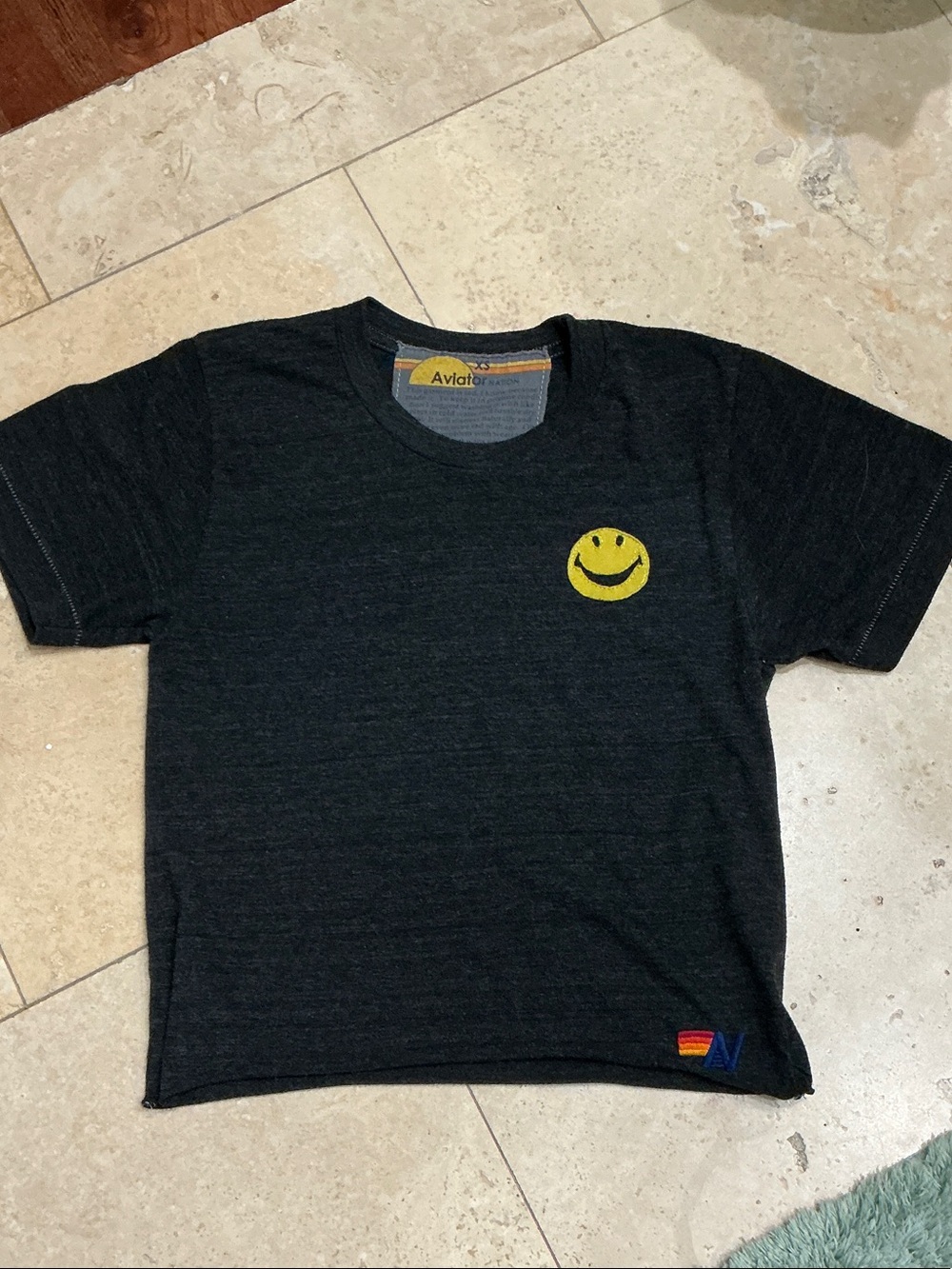 Aviator Nation Boyfriend Cut Short Sleeve Tee with Yellow Smiley
